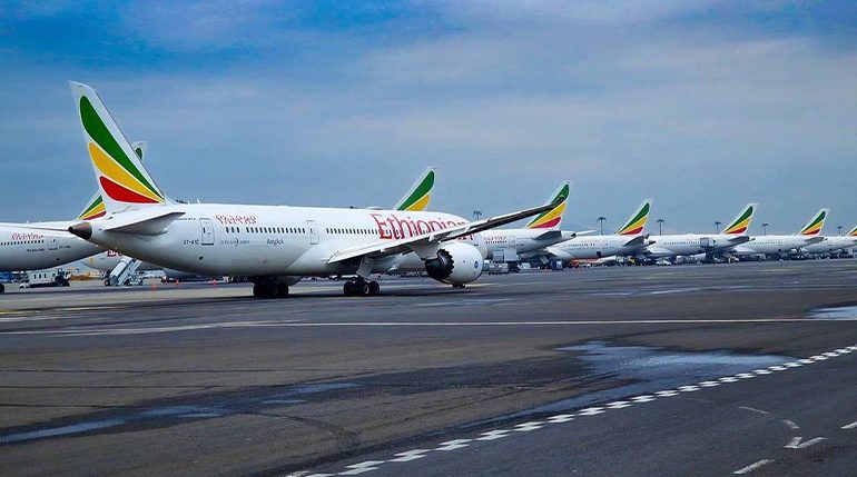 Ethiopian aircraft fleet at the airport